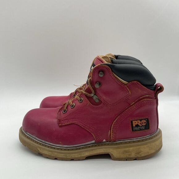 Timberland Pro Work Boots Steel Toe Waterproof Pink Soft Leather Shoe - Picture 4 of 11
